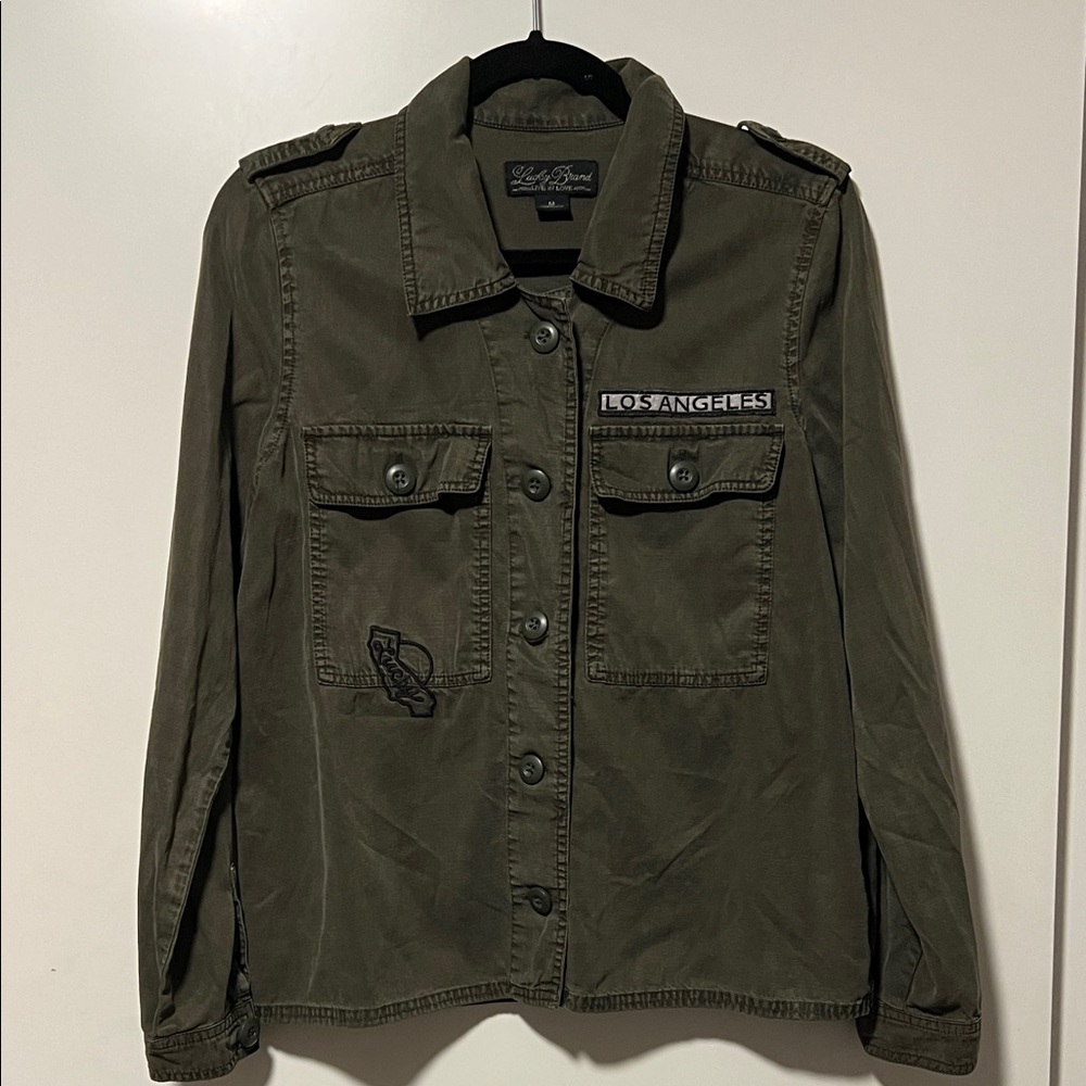 Lucky Brand Dark Olive Utility Jacket Los Angeles Themed details
